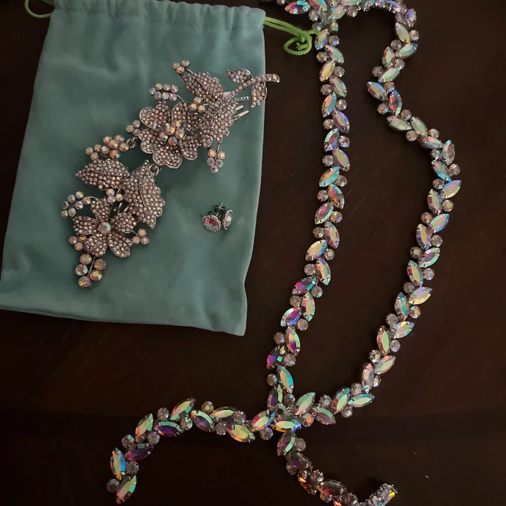 White Sequin Wedding Reception dress bundle, Prom or Pageant and Jewelry NWT - Picture 5 of 6